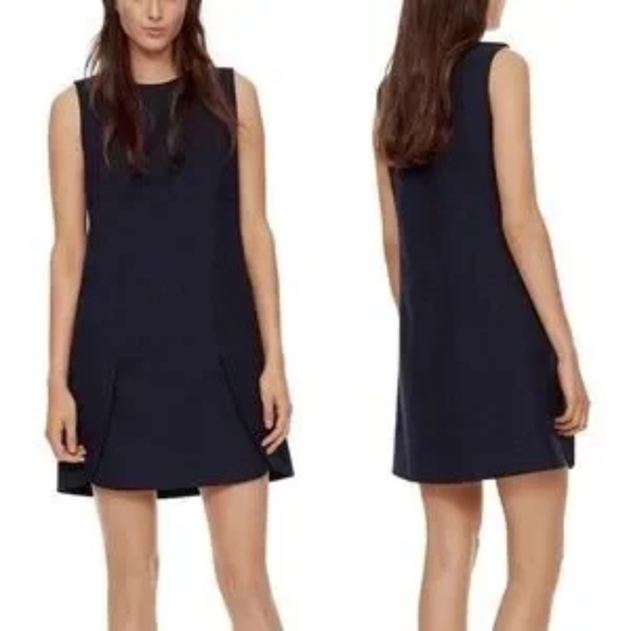 Tory Burch Navy Soft Flannel Wool Mini Shift Dress Sleeveless w/pockets Sz 8 - Picture 2 of 11